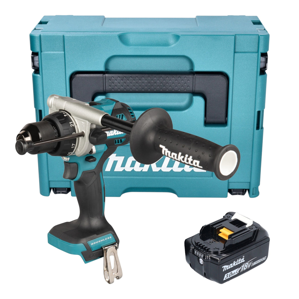 Makita DHP 492 F1J Perceuse-visseuse à percussion sans fil 18 V 141 Nm Brushless + 1x batterie 3,0 Ah + Makpac - sans chargeur