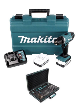 Makita DF 347 DWE Perceuse-visseuse sans fil 14,4 V Li-ion + 2x Batteries 1,5 Ah + Chargeur + Makita P-90261 Pro XL - Grand ensemble d'embouts, de perceuses et d'accessoires - 70 pièces