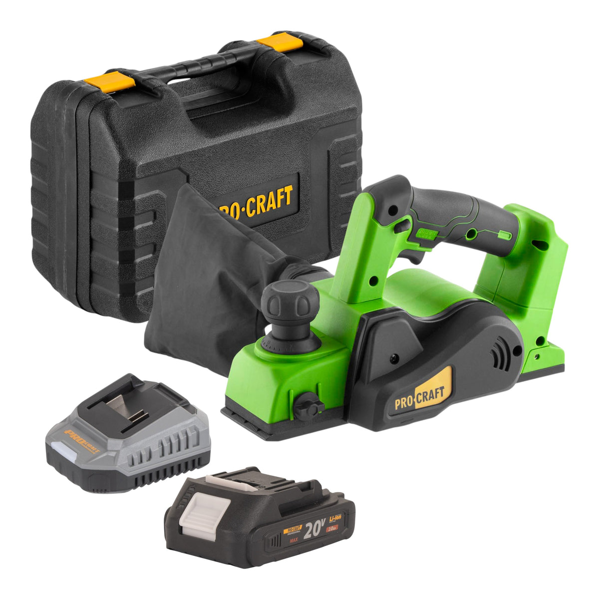 Procraft PE20BLbb Rabot sans fil 20 V 2 mm Brushless + 1x batterie 2,0 Ah + chargeur + mallette de transport