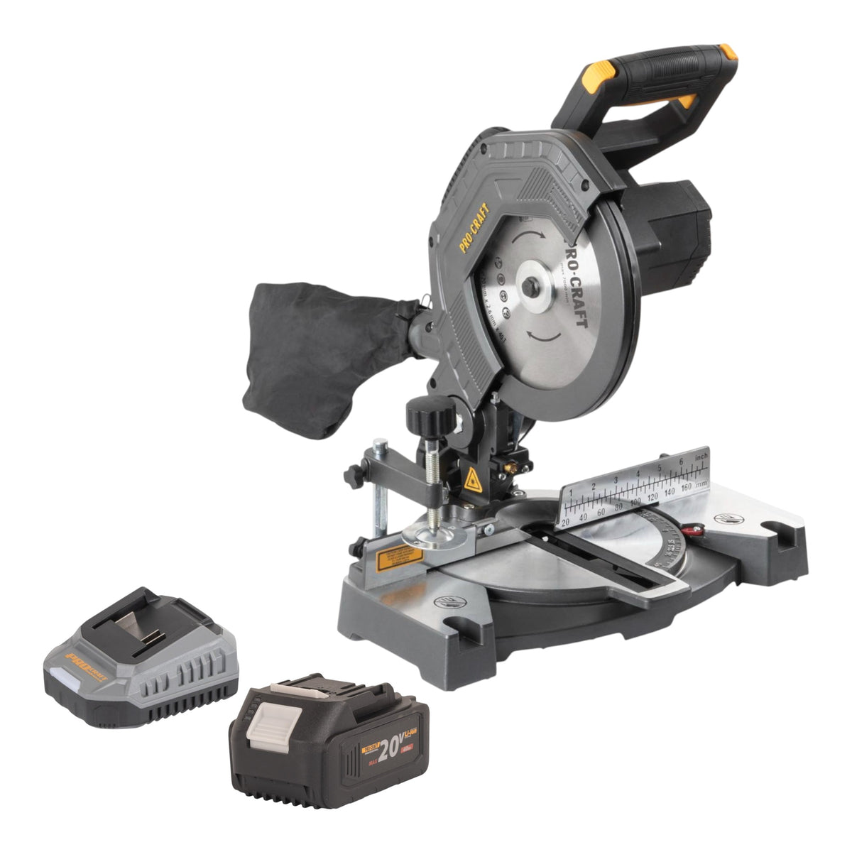 Procraft PGS20bb Scie à onglet sans fil 20 V 210 mm Brushless + 1x batterie 4,0 Ah + chargeur