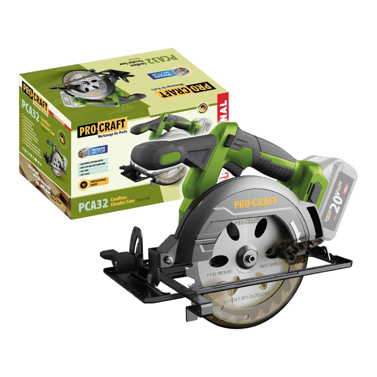 Procraft PCA32-BB Scie circulaire portative sans fil 20 V 165 mm Brushless Solo - sans batterie, sans chargeur