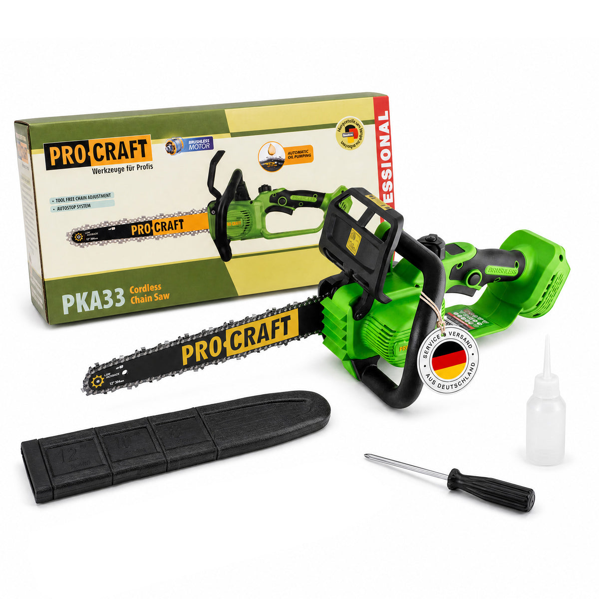Procraft PKA33-BB Tronçonneuse à chaîne sans fil 20 V 304 mm Brushless Solo - sans batterie, sans chargeur