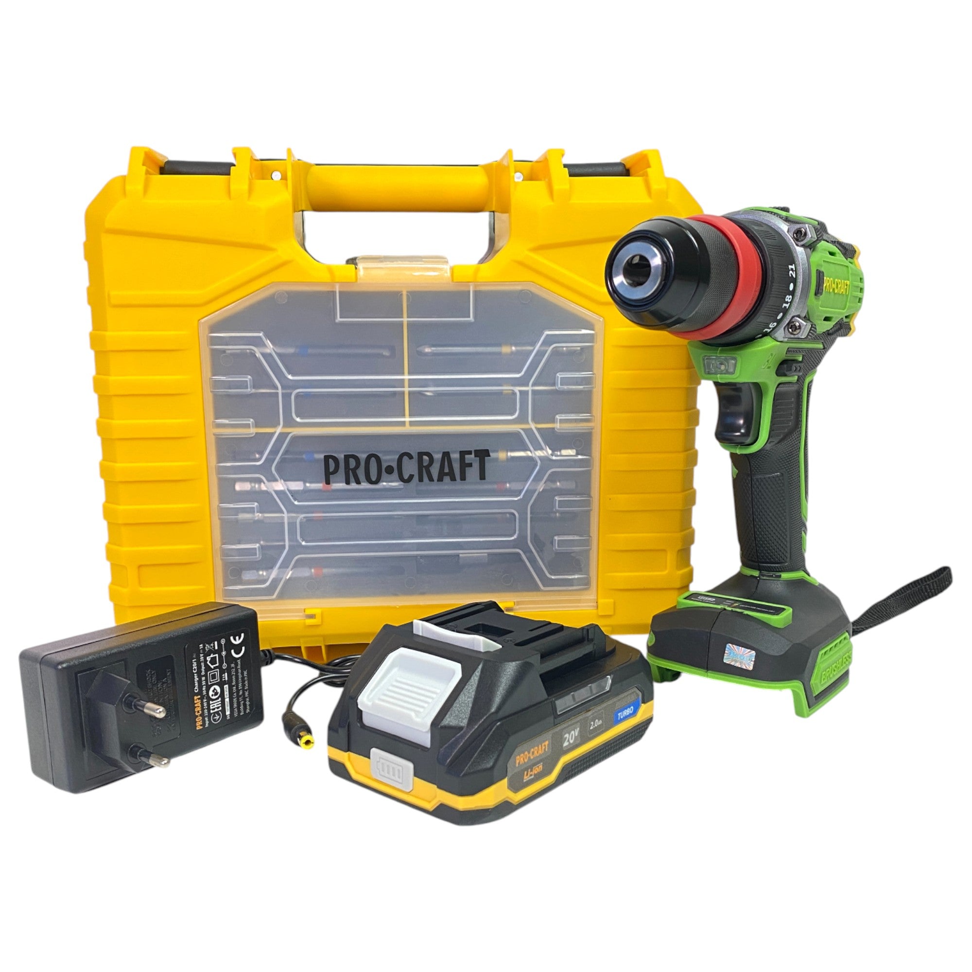 Procraft PA18ProDFR2 1B C Akku Bohrschrauber 20 V 30 Nm Brushless 1x Akku 2 0 Ah Ladegeraet 13 tlg Bit Set Koffer 0 - toolbrothers