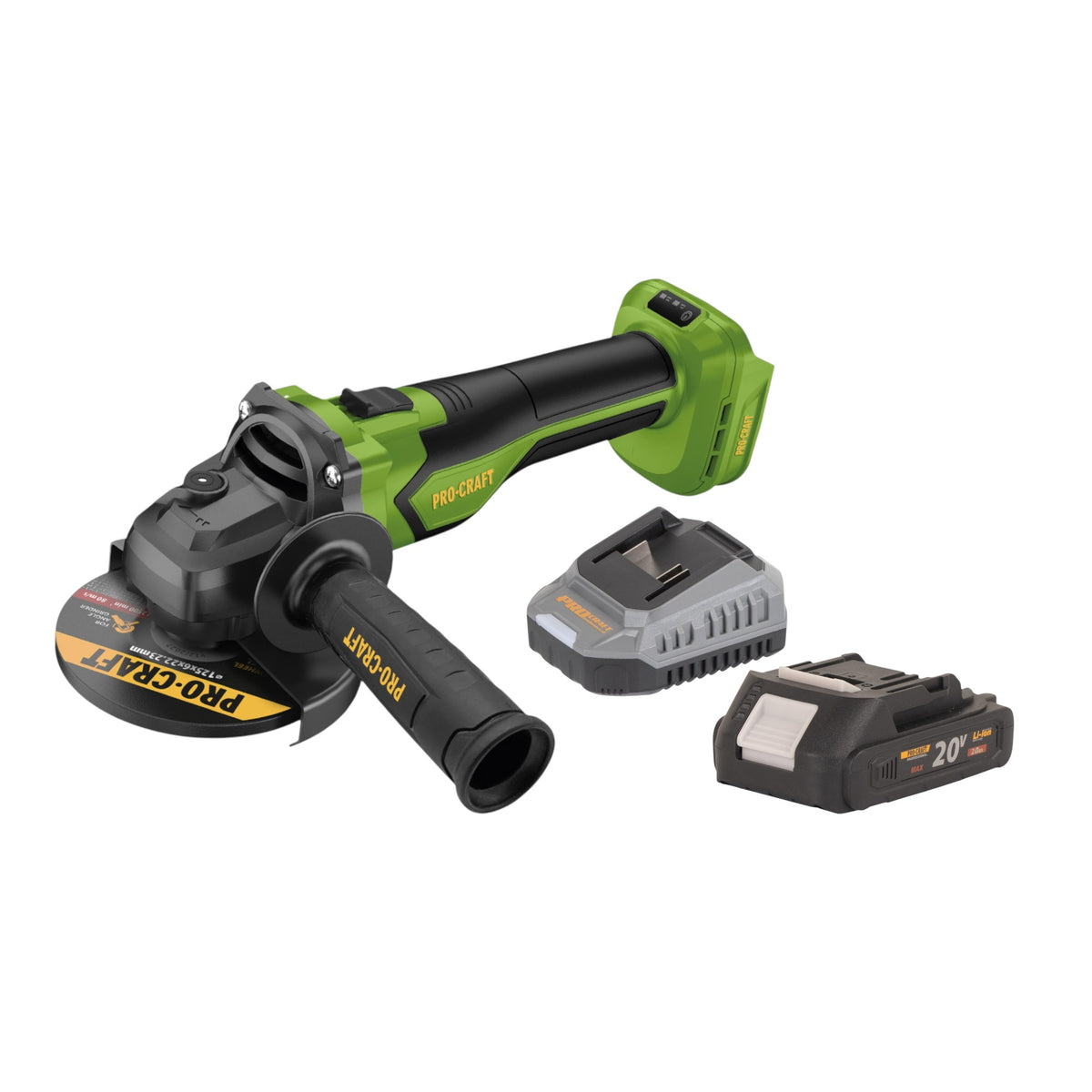 Procraft PGA22-BB Meuleuse d'angle sans fil 20 V 125 mm Brushless + 1x batterie 2,0 Ah + chargeur
