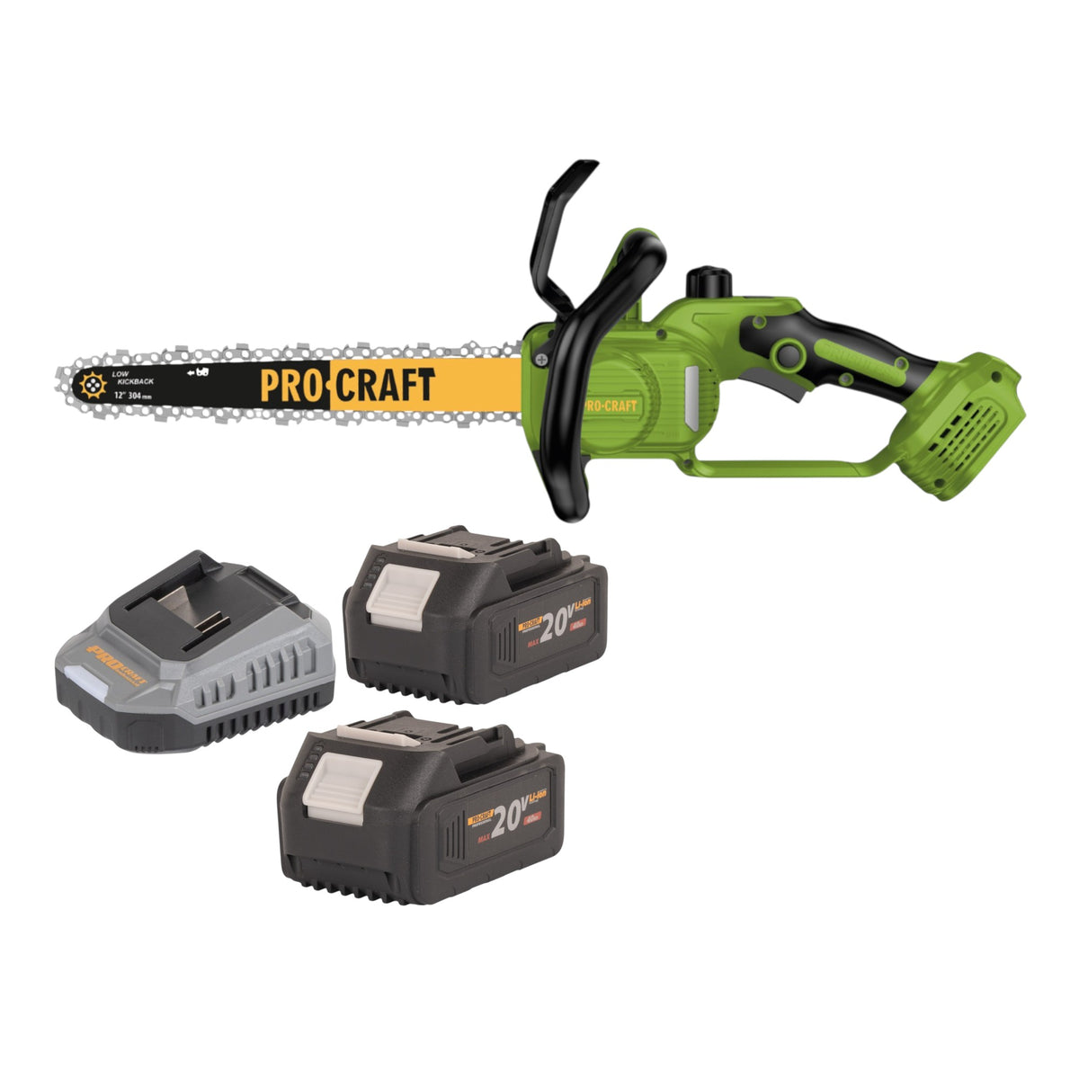Procraft PKA33-BB tronçonneuse à chaîne sans fil 20 V 304 mm Brushless + 2x batterie 4,0 Ah + chargeur