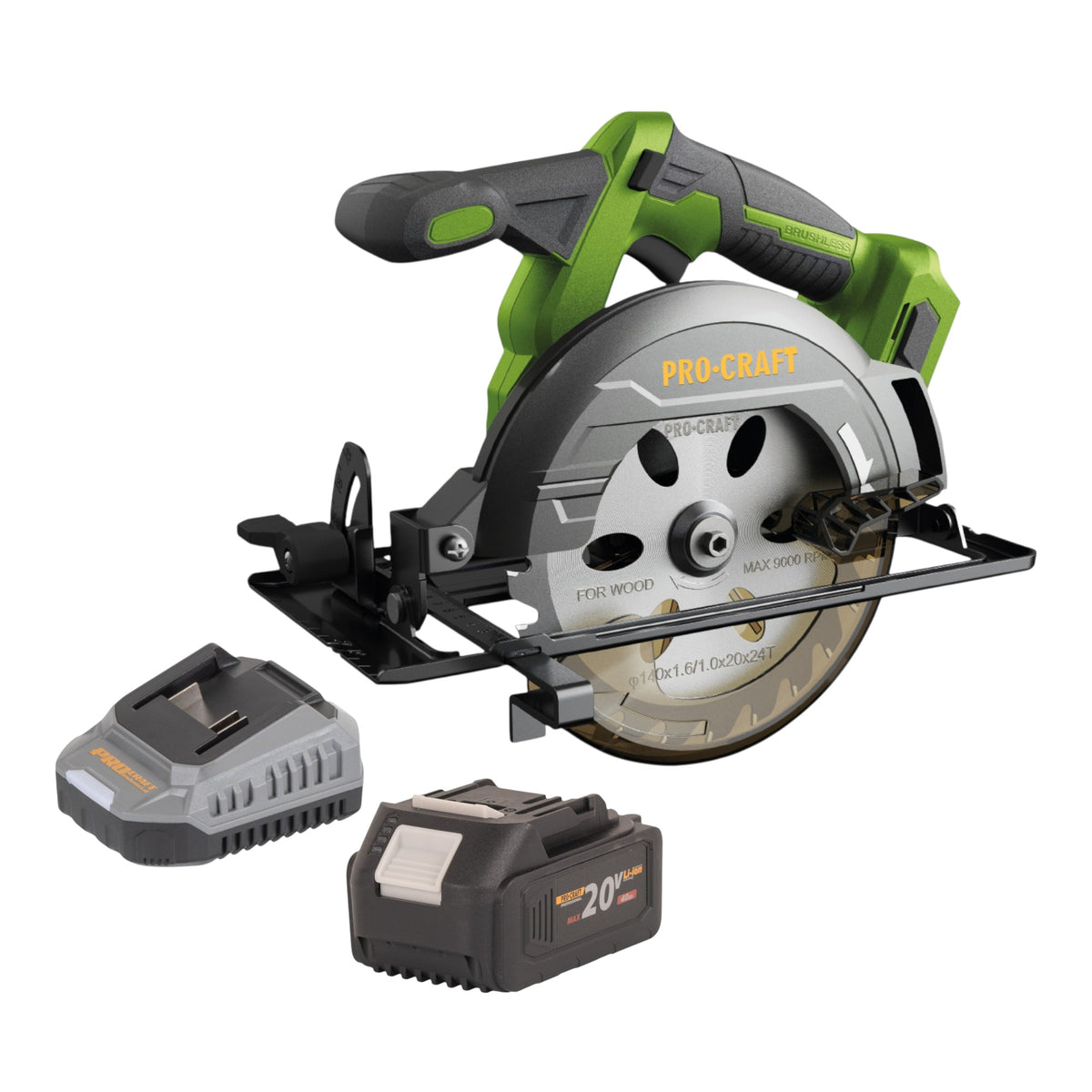 Procraft PCA32-BB Scie circulaire portative sans fil 20 V 165 mm Brushless + 1x batterie 4,0 Ah + chargeur