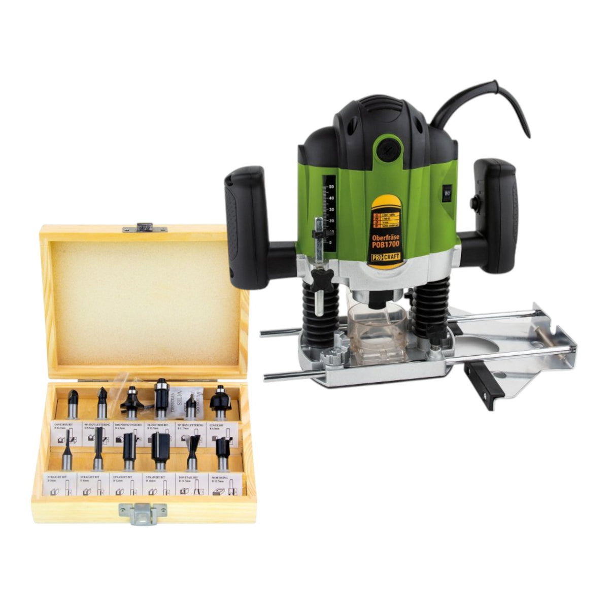 Procraft POB1700 Défonceuse 1200 Watts 6 - 8 mm + accessoires