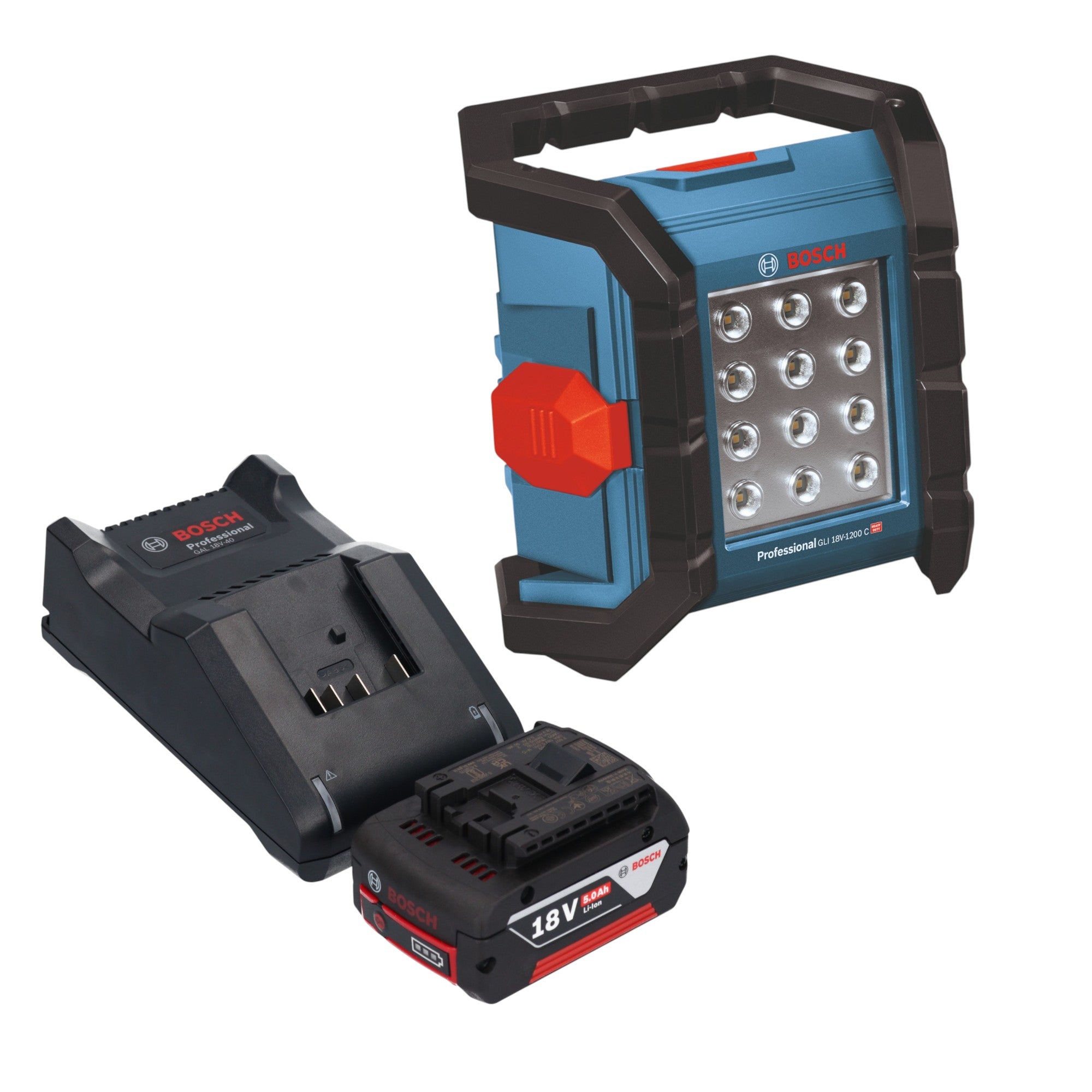 Bosch GLI 18V 1200 C Professional Akku Baustrahler 18 V 1200 lm 1x Akku 5 0 Ah Ladegeraet 0 - toolbrothers