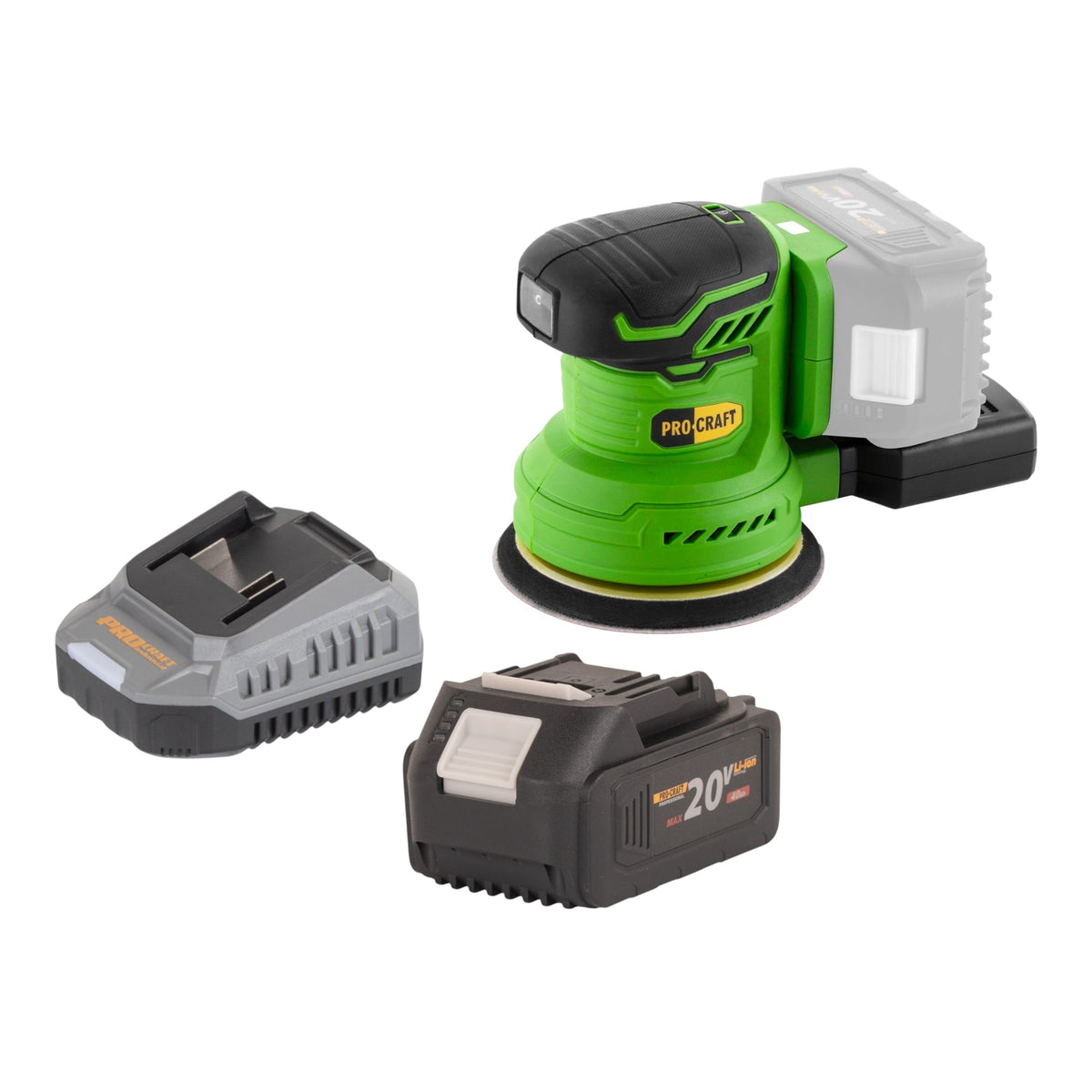 Procraft PX20BLbb Ponceuse excentrique sans fil 20 V 125 mm Brushless + 1x batterie 4,0 Ah + chargeur