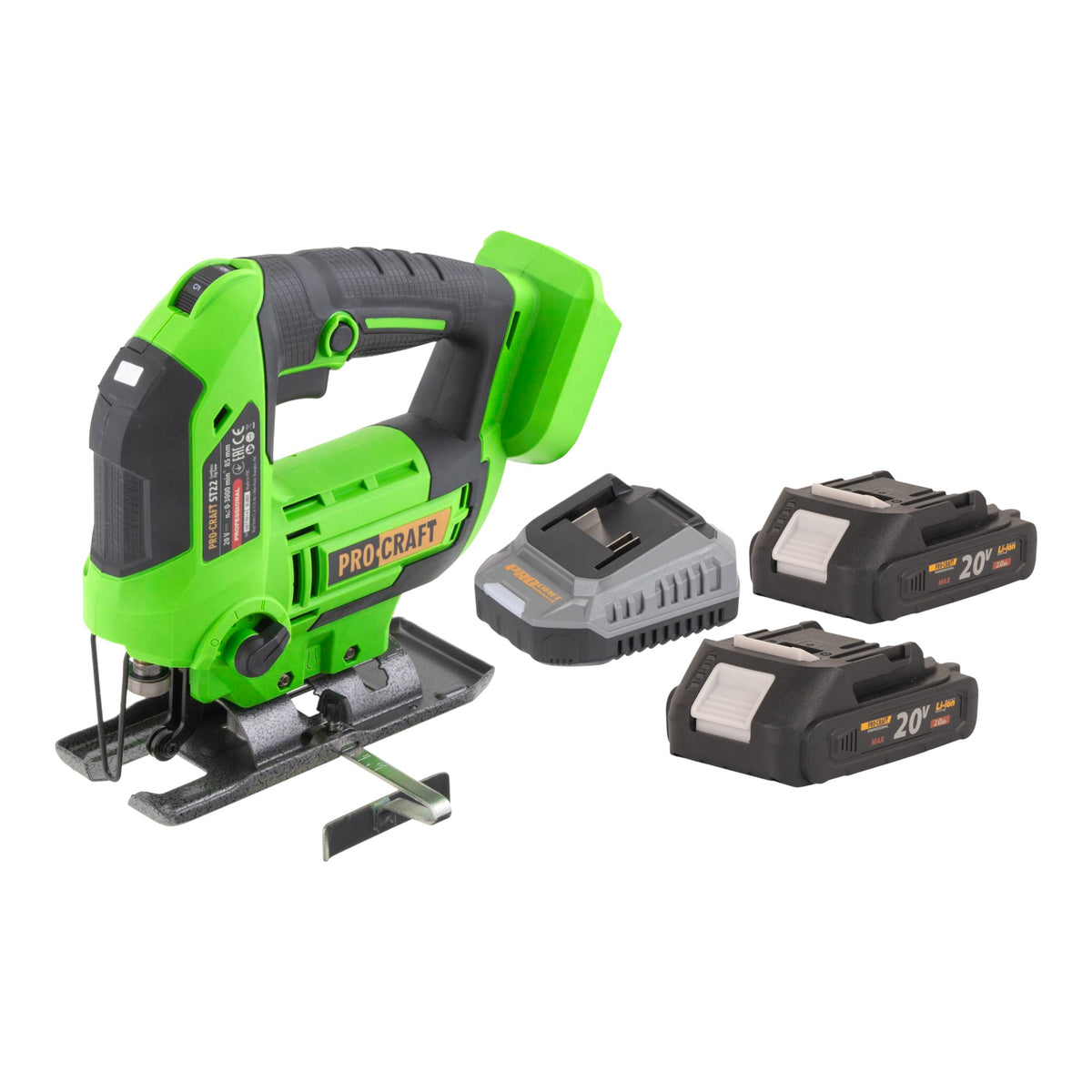 Procraft ST22 Scie sauteuse sans fil 20 V 80 mm Brushless + 2x batterie 2,0 Ah + chargeur