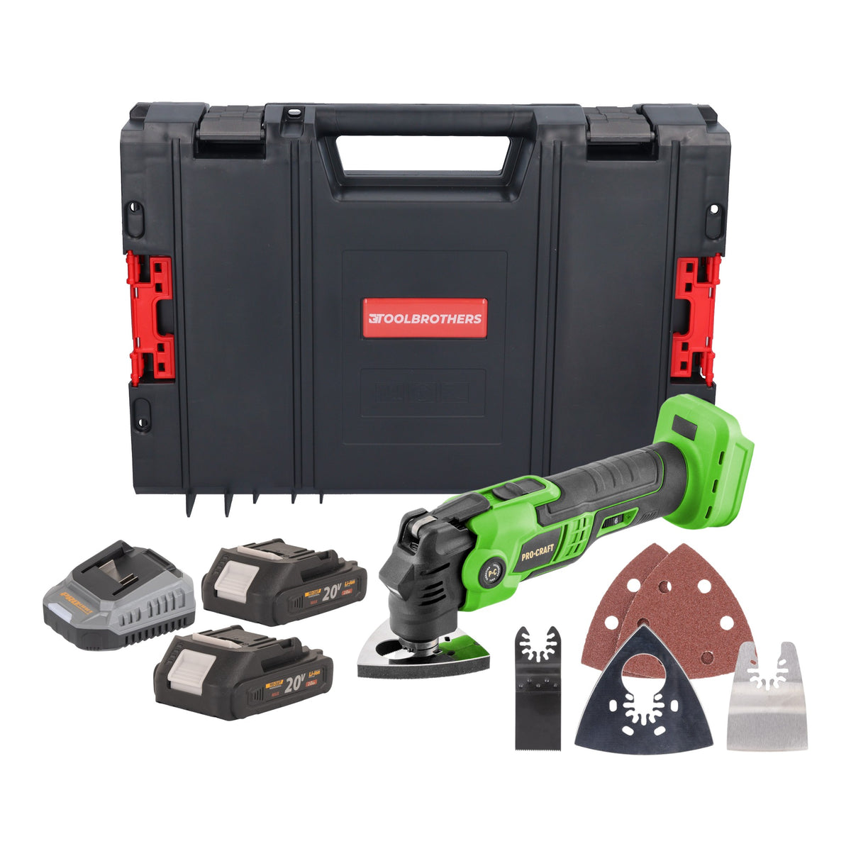Procraft PMT22bb Outil multifonctions sans fil 20 V Brushless + 2x batterie 2,0 Ah + chargeur + boîte à outils RHINO