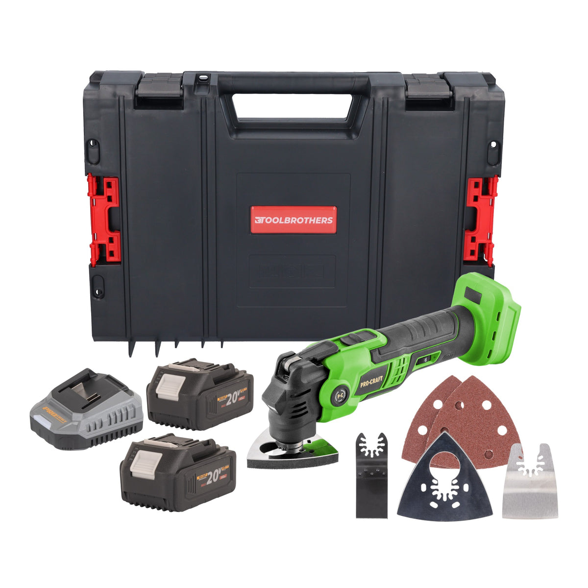 Procraft PMT22bb Outil multifonctions sans fil 20 V Brushless + 2x batterie 4,0 Ah + chargeur + boîte à outils RHINO