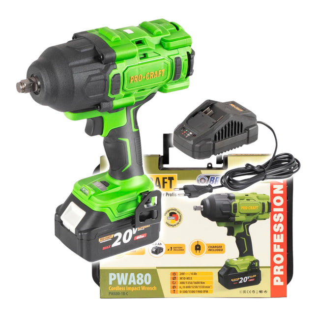 Procraft PWA80 1B C Akku Schlagschrauber 20 V 1600 Nm 1 2 Brushless 1x Akku 4 0 Ah Ladegeraet Koffer 0 - toolbrothers