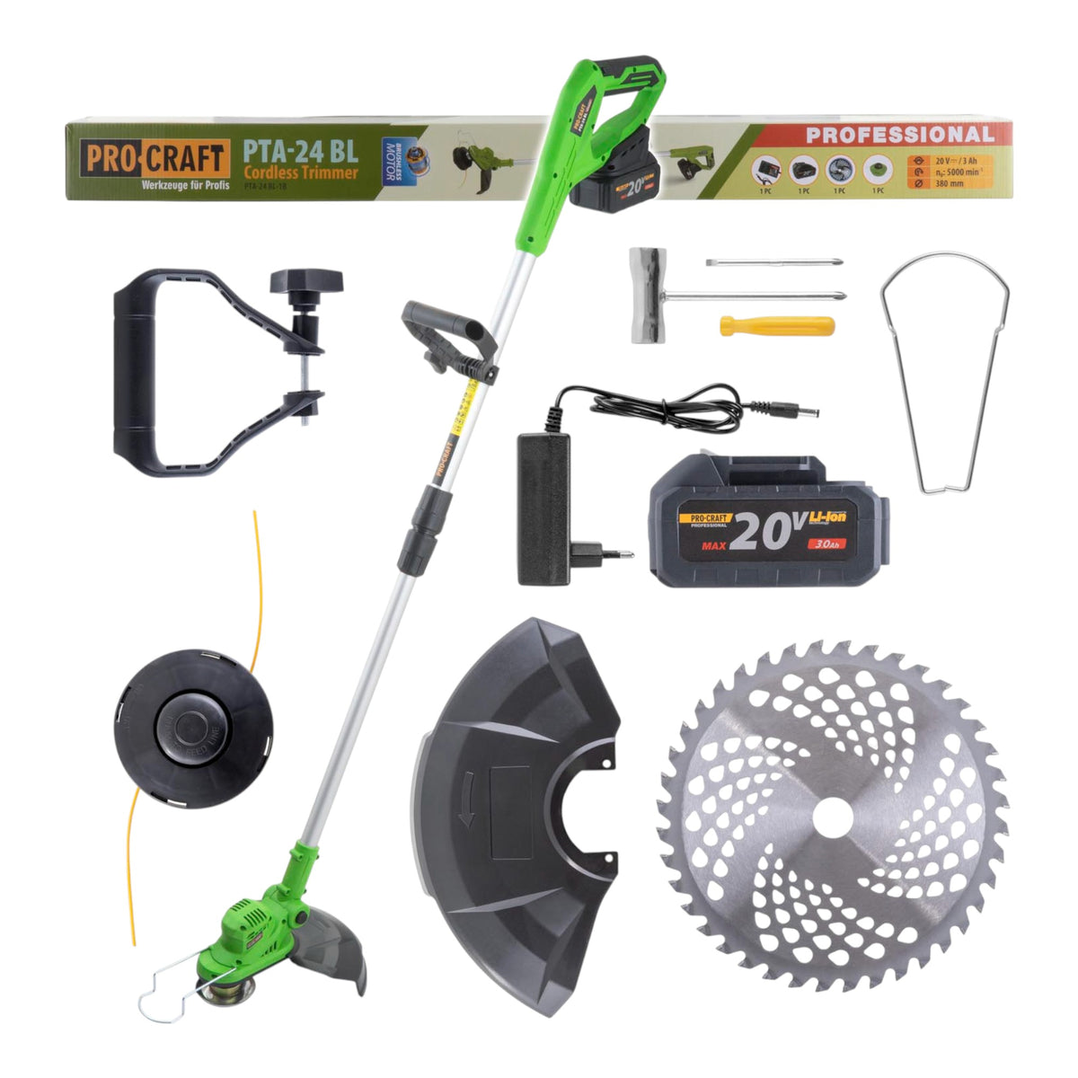 Procraft PTA24 BL coupe-herbe à batterie 20 V 150 mm + 1x batterie 3,0 Ah + chargeur