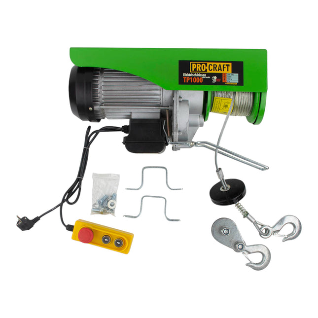 Procraft TP1000 elektrische Seilwinde Seilzug 1600 W 6 mm Tragfaehigkeit ohne mit Umlenkrolle 500 1000 kg Hubhoehe 20 10 m 0 - toolbrothers