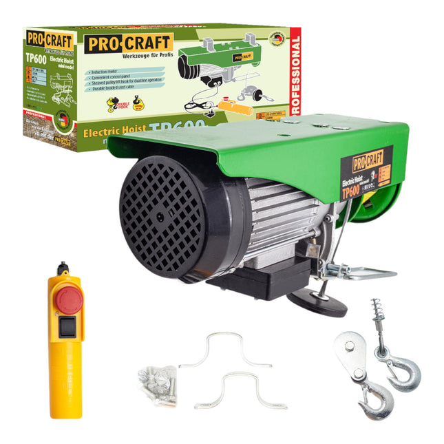 Procraft TP600 elektrische Seilwinde Seilzug 1200 W 6 mm Tragfaehigkeit ohne mit Umlenkrolle 300 600 kg Hubhoehe 12 6 m 0 - toolbrothers