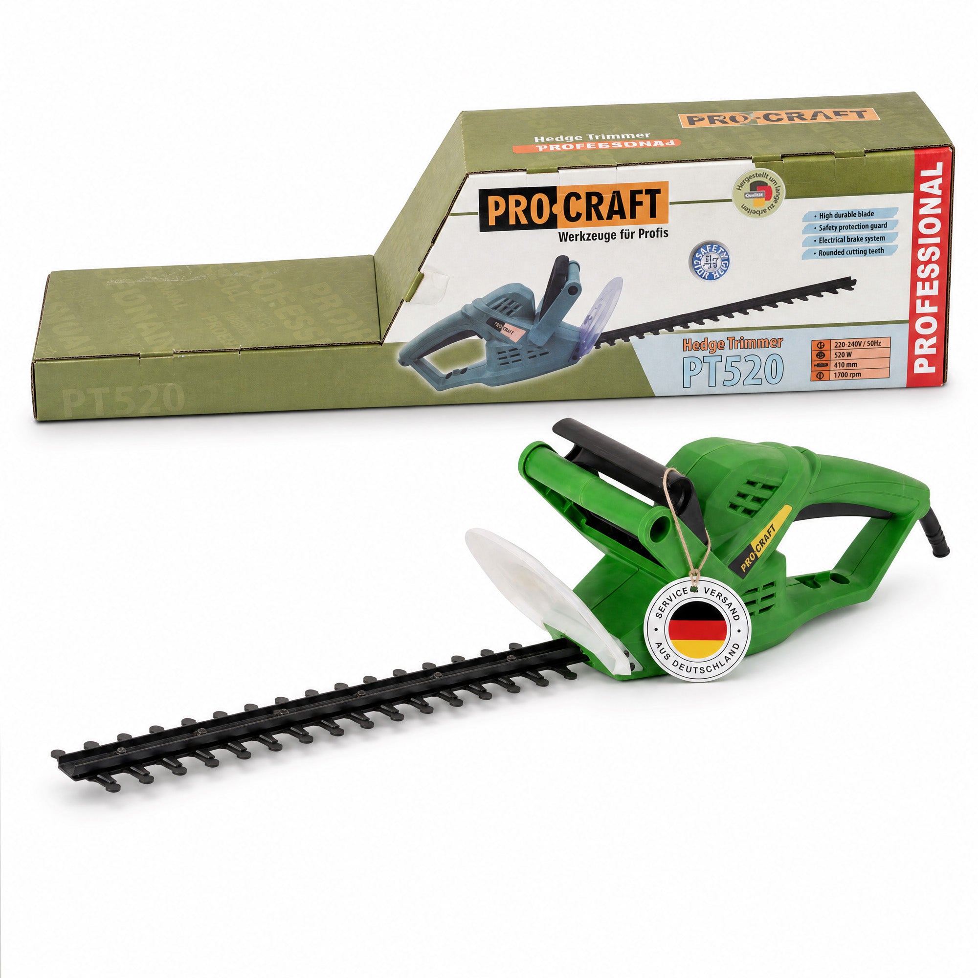 Procraft PT520 Heckenschere 520 Watt 410 mm Schnittlaenge 20 mm Schnittstaerke 0 - toolbrothers