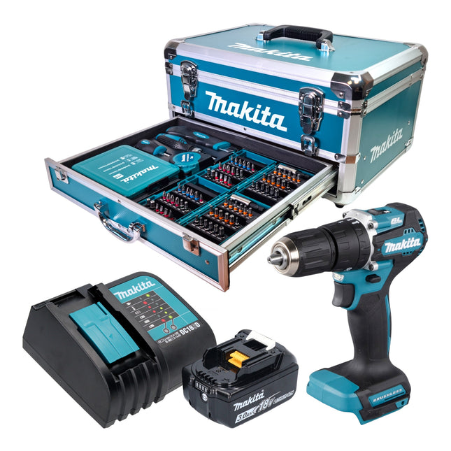 Makita DHP 487 SF1X9 Akku Schlagbohrschrauber 18 V 40 Nm Brushless 1x Akku 3 0 Ah Ladegeraet 96 tlg Zubehoer Set Koffer 0 - toolbrothers