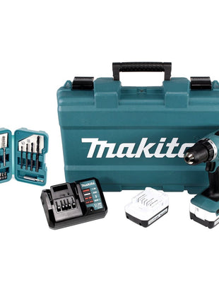 Makita DF 347 DWE 14.4V Li-ion Akku Bohrschrauber mit 2 x 1,5 Ah Akku und Ladegerät + Makita D-40216 Bit & Bohrer Set 17 tlg. im Kunststoffkoffer - Toolbrothers