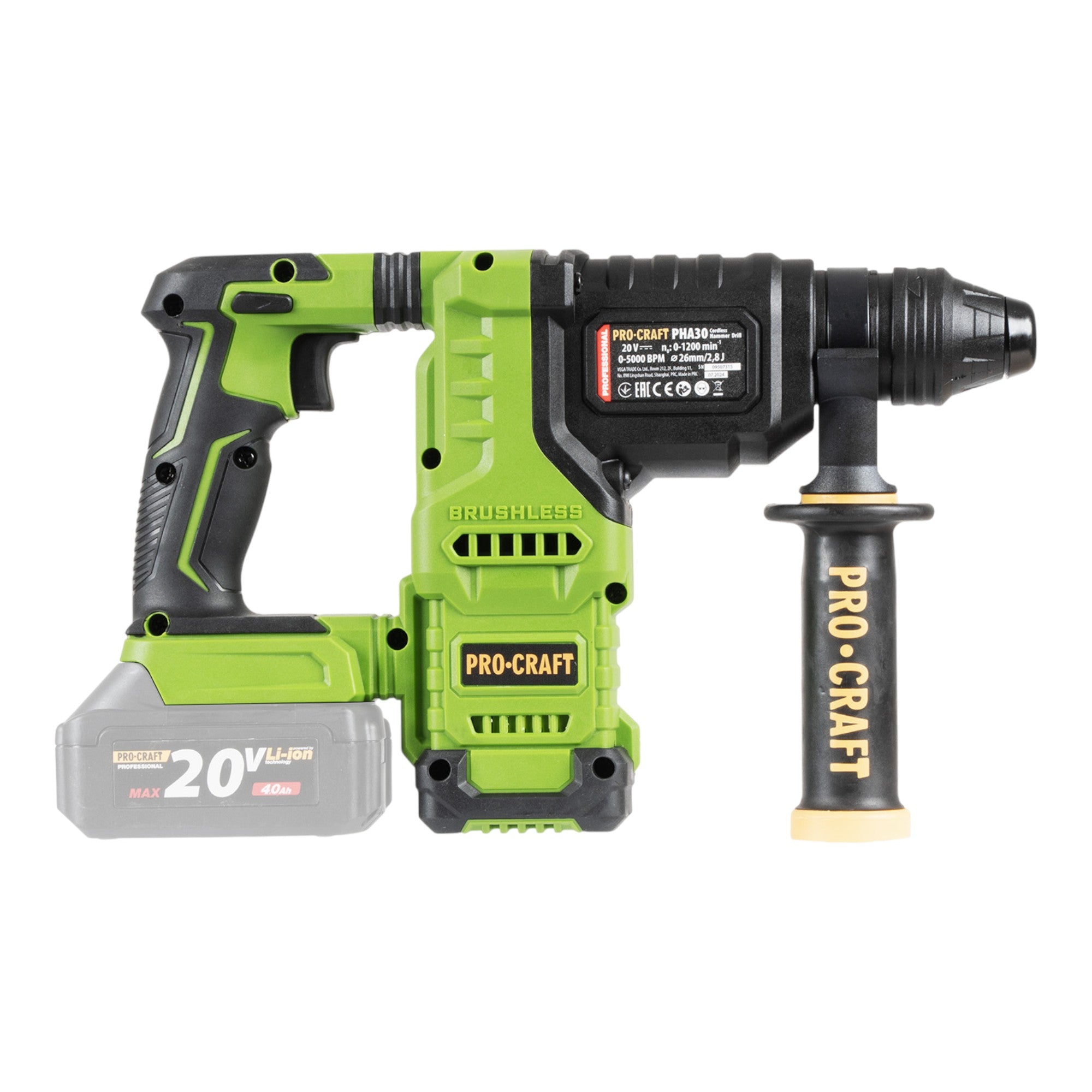 Procraft PHA30 bb c Akku Bohrhammer 20 V 2 8 J SDS plus Brushless 1x Akku 2 0 Ah Koffer ohne Ladegeraet 3 - toolbrothers