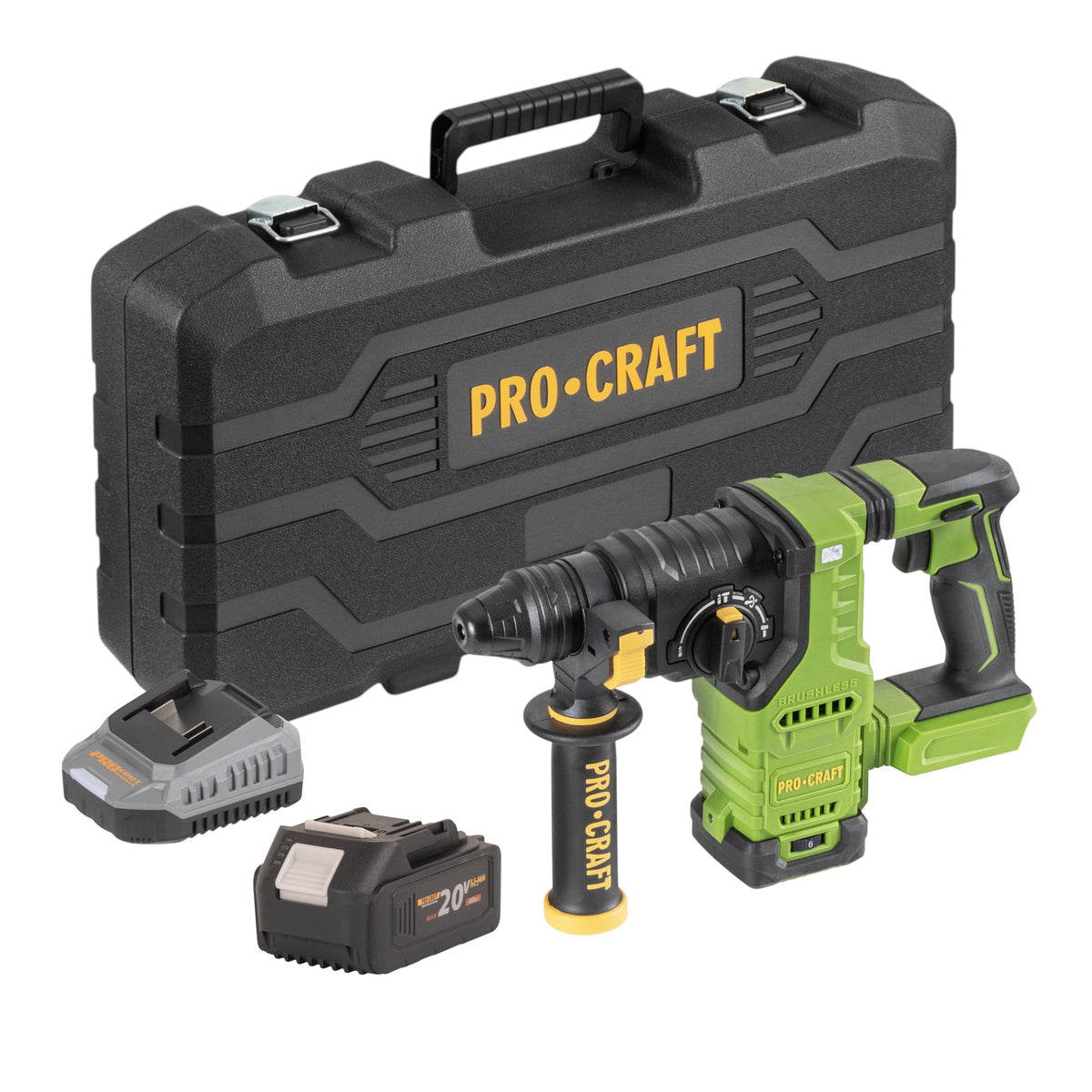Procraft PHA30-bb-c Marteau perforateur sans fil 20 V 2,8 J SDS plus Brushless + 1x batterie 4,0 Ah + chargeur + coffret