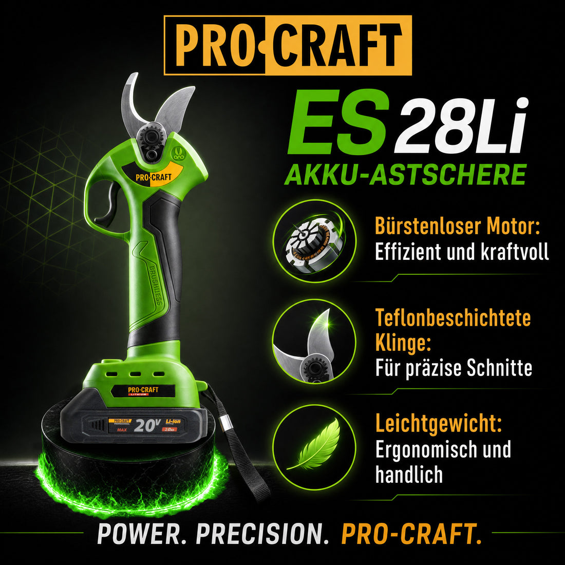 Procraft ES28Li bb Batterie sécateur de jardin 20 V 25 mm + 1x batterie 2,0 Ah - sans chargeur
