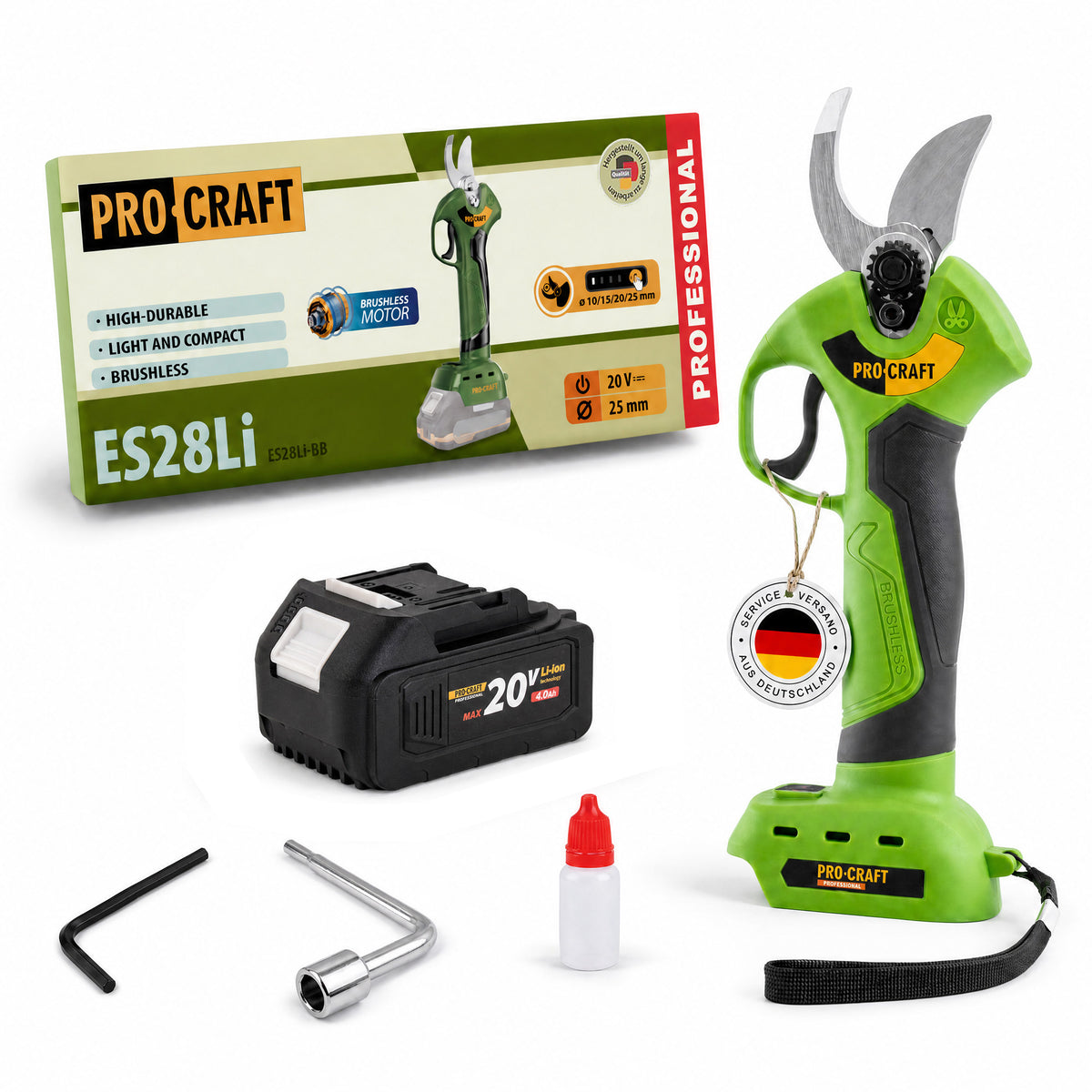 Procraft ES28Li bb Batterie sécateur 20 V 25 mm + 1x batterie 4,0 Ah - sans chargeur