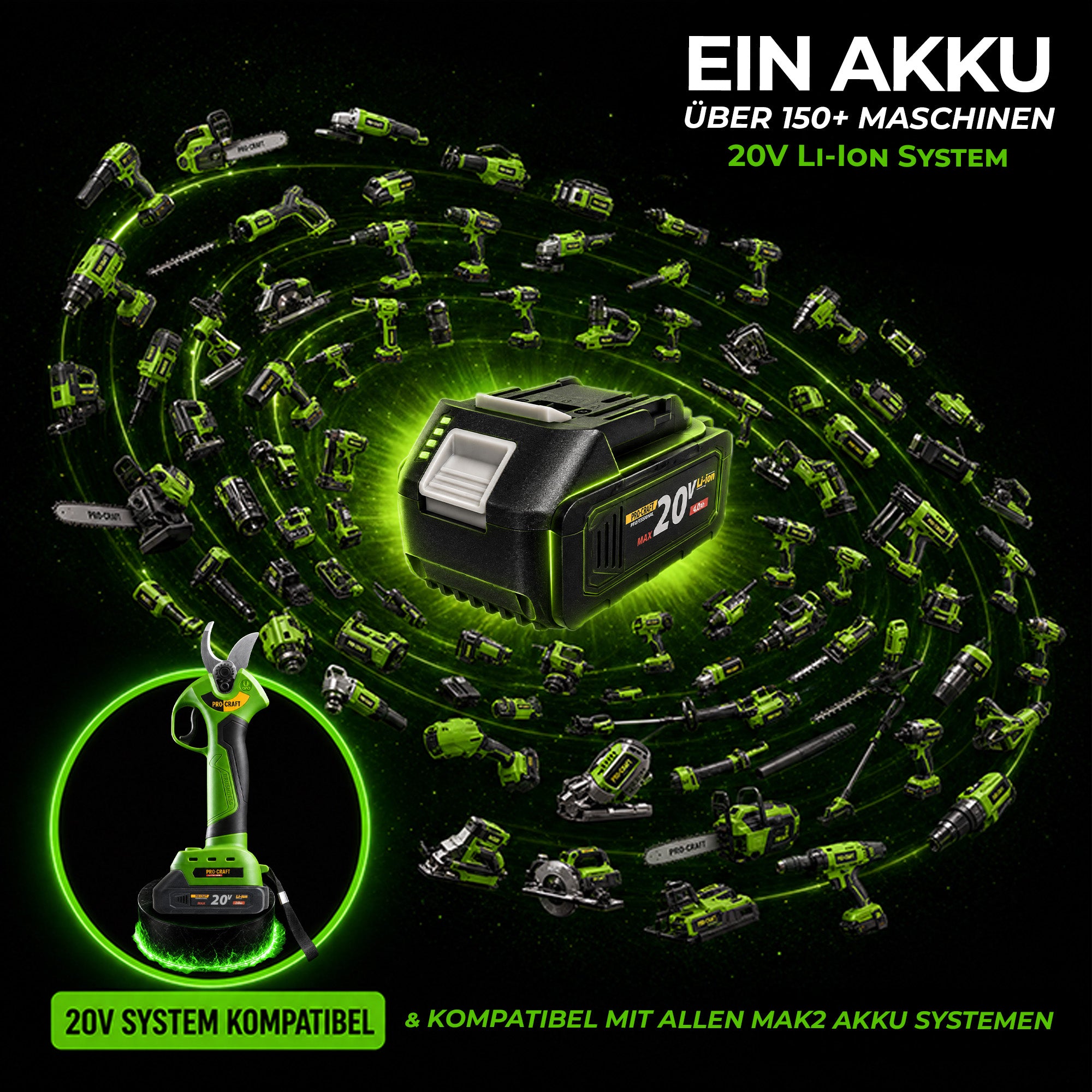 Procraft ES28Li bb Akku Astschere Gartenschere 20 V 25 mm 2x Akku 2 0 Ah Ladegeraet RHINO Toolcase 2 - toolbrothers