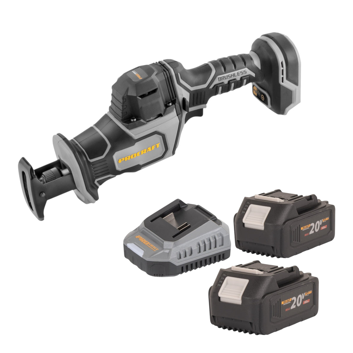 Procraft Industrial RS20Abb Scie sabre Recipro 20 V Brushless + 2x batterie 4,0 Ah + chargeur