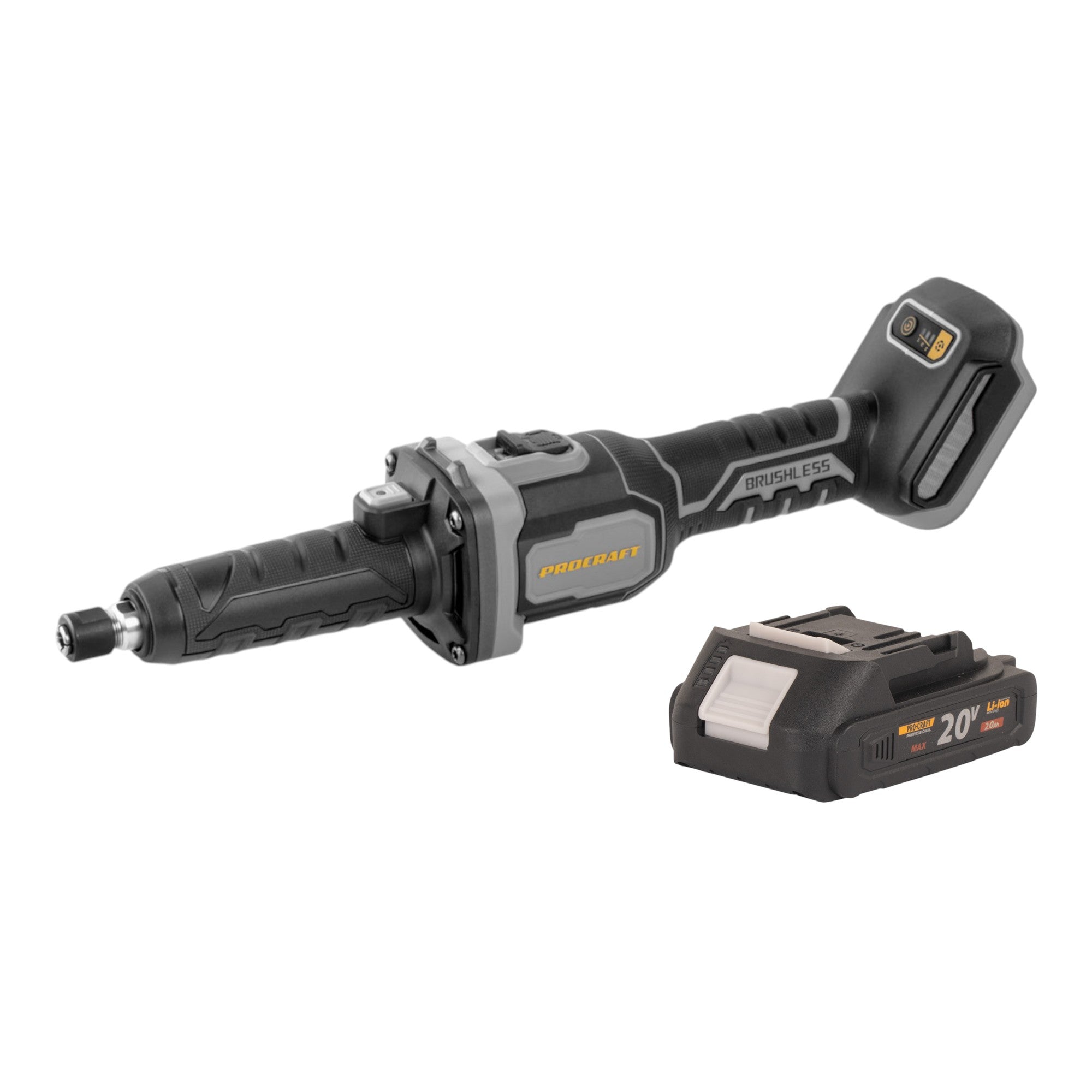 Procraft Industrial DG20A BB Akku Geradschleifer 20 V 6 mm Brushless 1x Akku 2 0 Ah ohne Ladegeraet 0 - toolbrothers