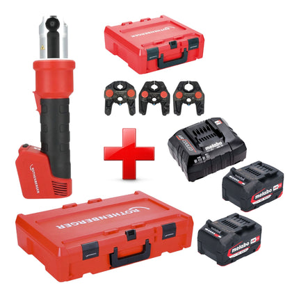 Rothenberger ROMAX NANO Akku Pressmaschine 18 V 34 kN CAS 2x Akku 4 0 Ah Ladegeraet 3 tlg SV Pressbacken Set Rocase 0 - toolbrothers