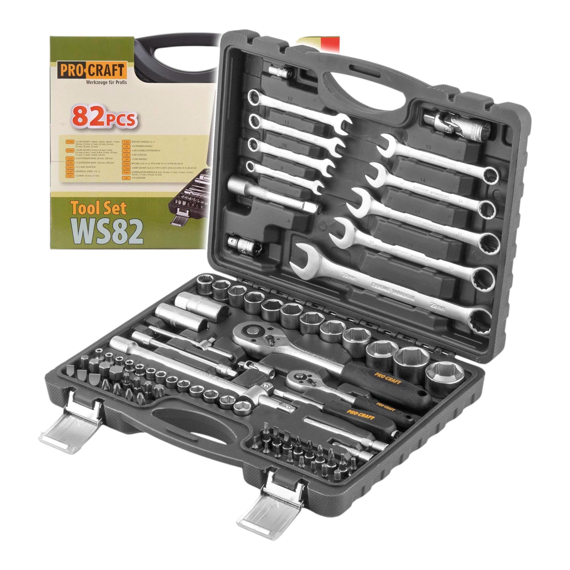 Procraft WS82 Steckschluessel Set 82 tlg 1 4 1 2 Ratsche Schluessel Stecknuss Bits Koffer 0 - toolbrothers
