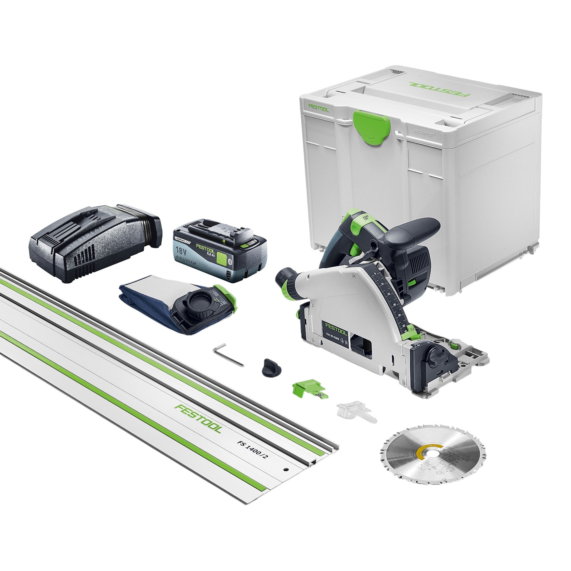 Festool TSC 55 KSEB Basic FS Akku Tauchsaege 18 V 160 mm Brushless 1x Akku 8 0 Ah Ladegeraet Fuehrungsschiene Systainer 0 - toolbrothers