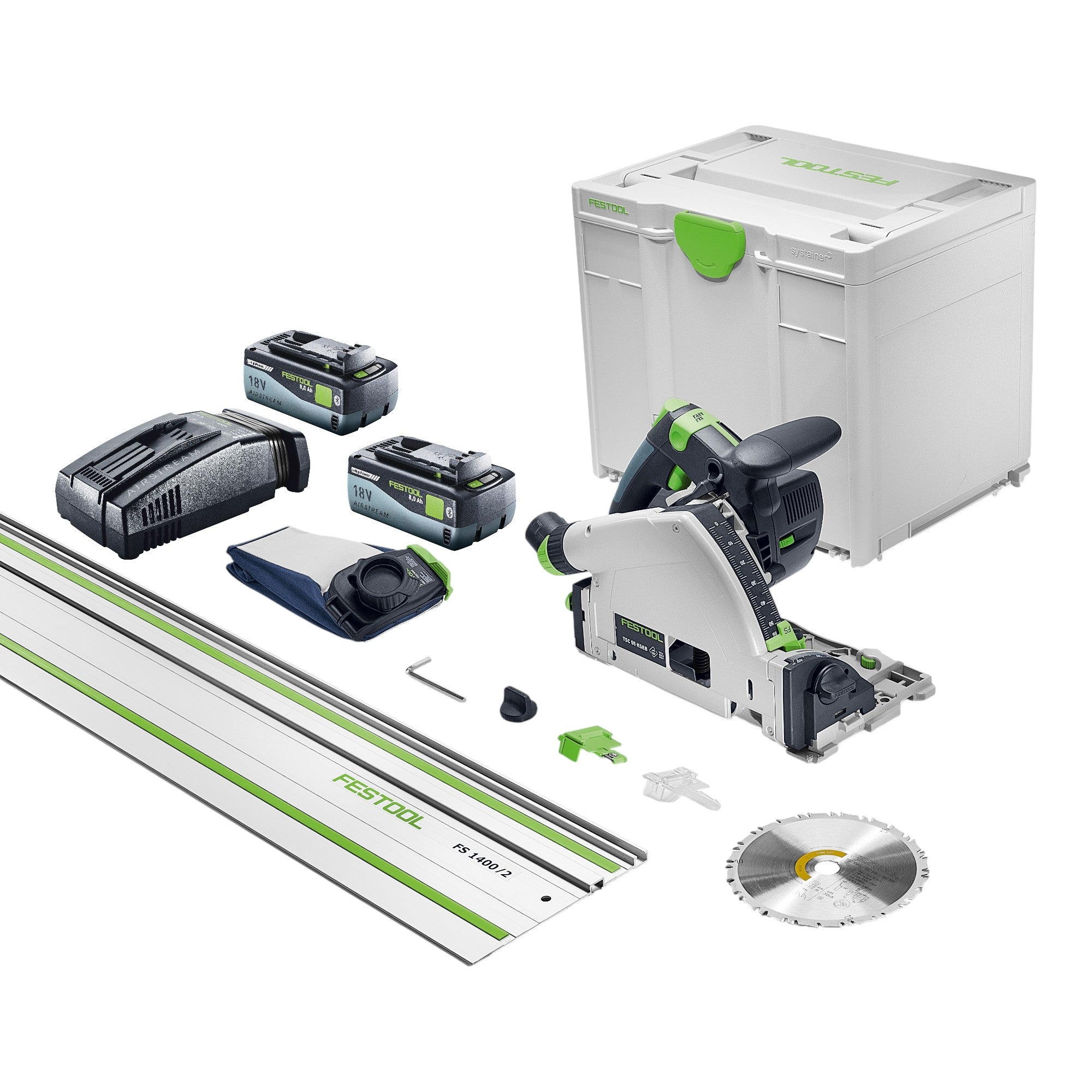 Festool TSC 55 KSEB Basic FS Akku Tauchsaege 18 V 160 mm Brushless 2x Akku 8 0 Ah Ladegeraet Fuehrungsschiene Systainer 0 - toolbrothers