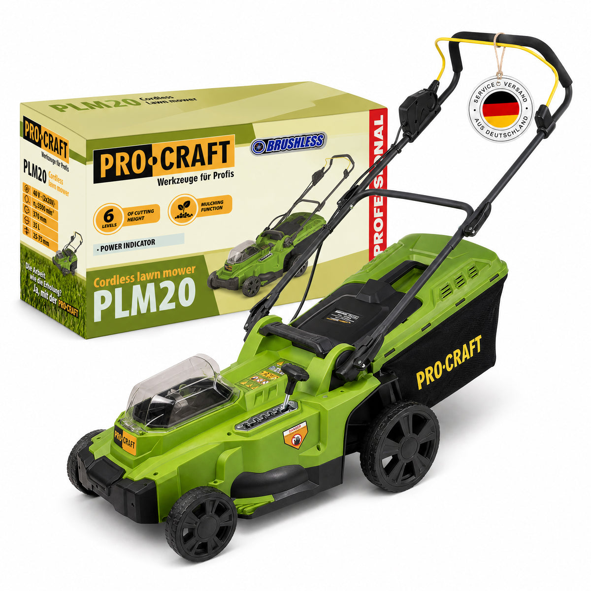 Procraft PLM20bb Tondeuse à gazon sans fil 40 V ( 2x 20 V ) 370 mm Brushless Solo - sans batterie, sans chargeur