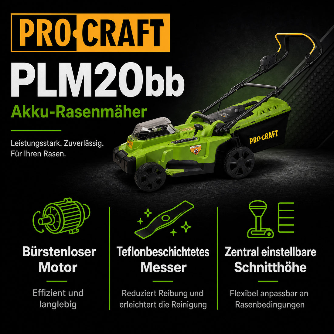 Procraft PLM20bb Tondeuse à gazon sans fil 40 V ( 2x 20 V ) 370 mm Brushless Solo - sans batterie, sans chargeur
