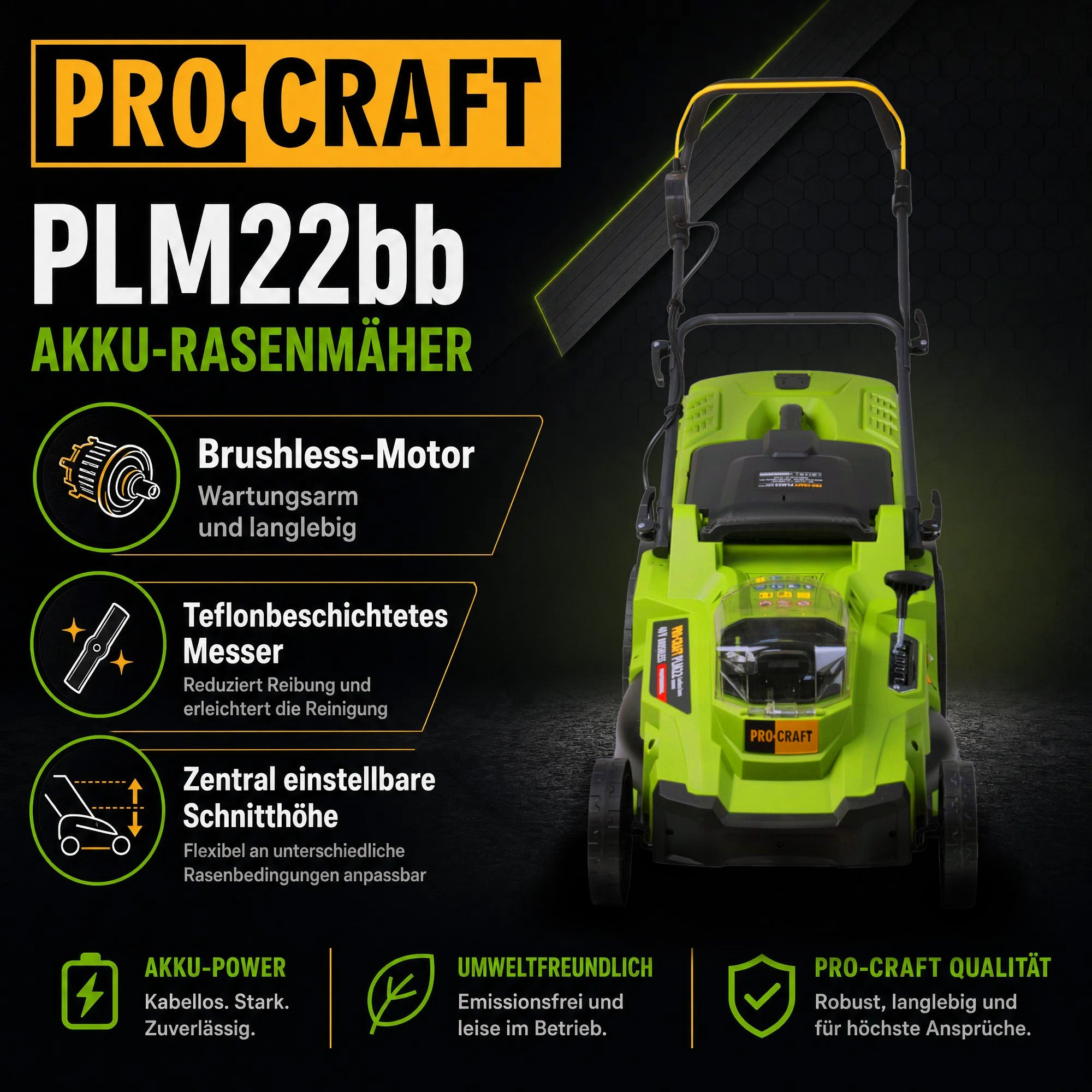 Procraft PLM22bb Akku Rasenmaeher 40 V 2x 20 V 430 mm Brushless Solo ohne Akku ohne Ladegeraet 1 - toolbrothers