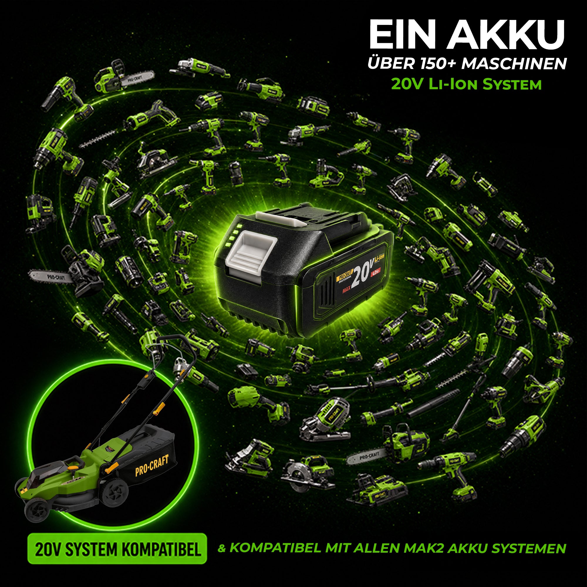 Procraft PLM21bb Akku Rasenmaeher 40 V 2x 20 V 380 mm Brushless Solo ohne Akku ohne Ladegeraet 2 - toolbrothers