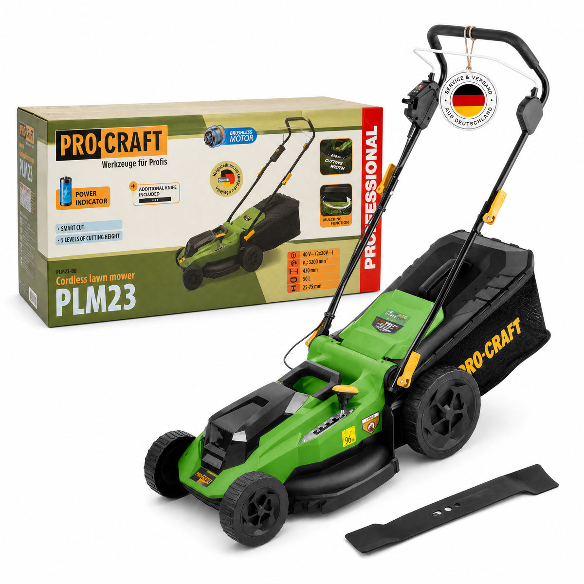 Tondeuse à gazon sans fil Procraft PLM23bb 40 V (2×20 V) 430 mm Brushless Solo – sans batterie, sans chargeur