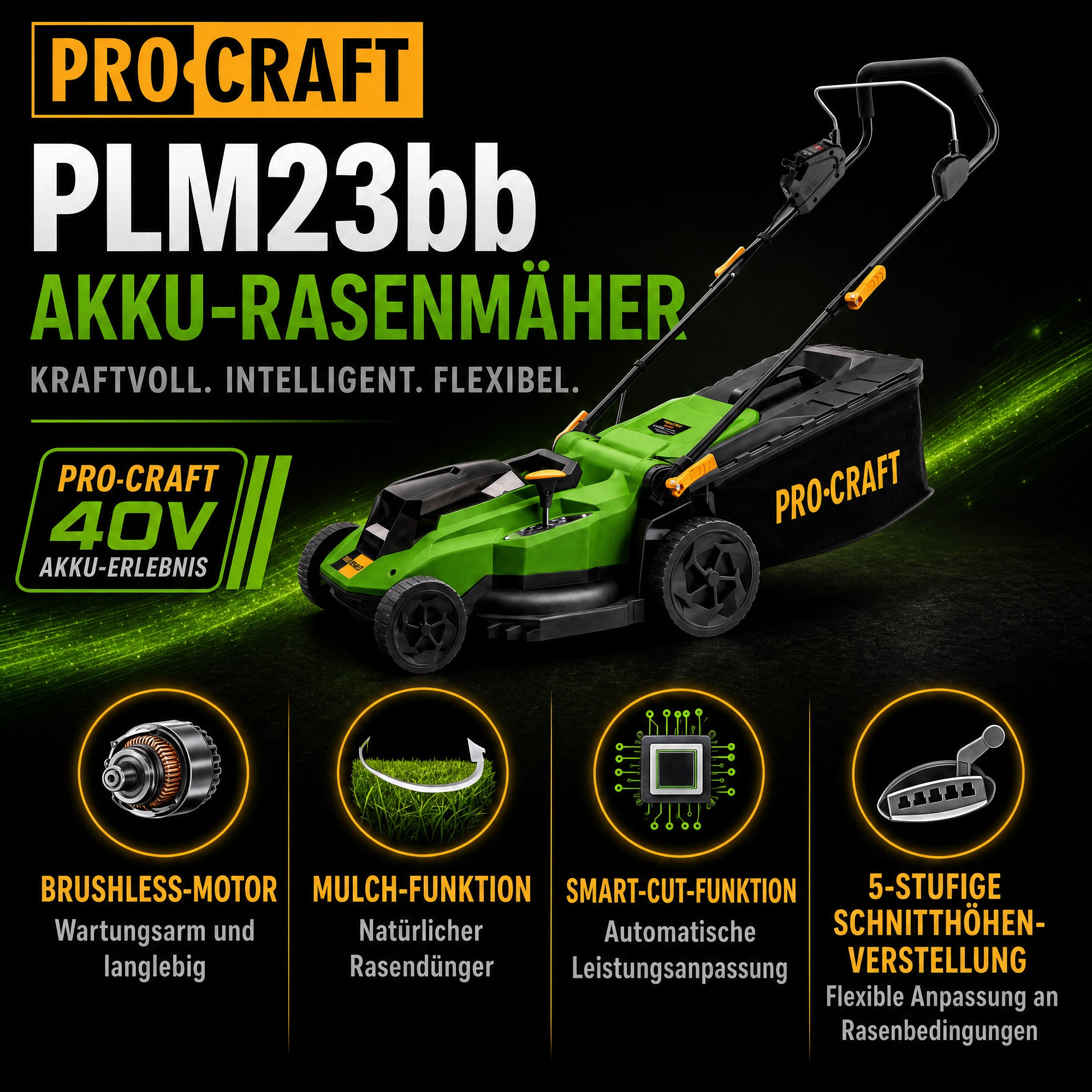 Procraft PLM23bb Akku Rasenmaeher 40 V 2x 20 V 430 mm Brushless Solo ohne Akku ohne Ladegeraet 1 - toolbrothers