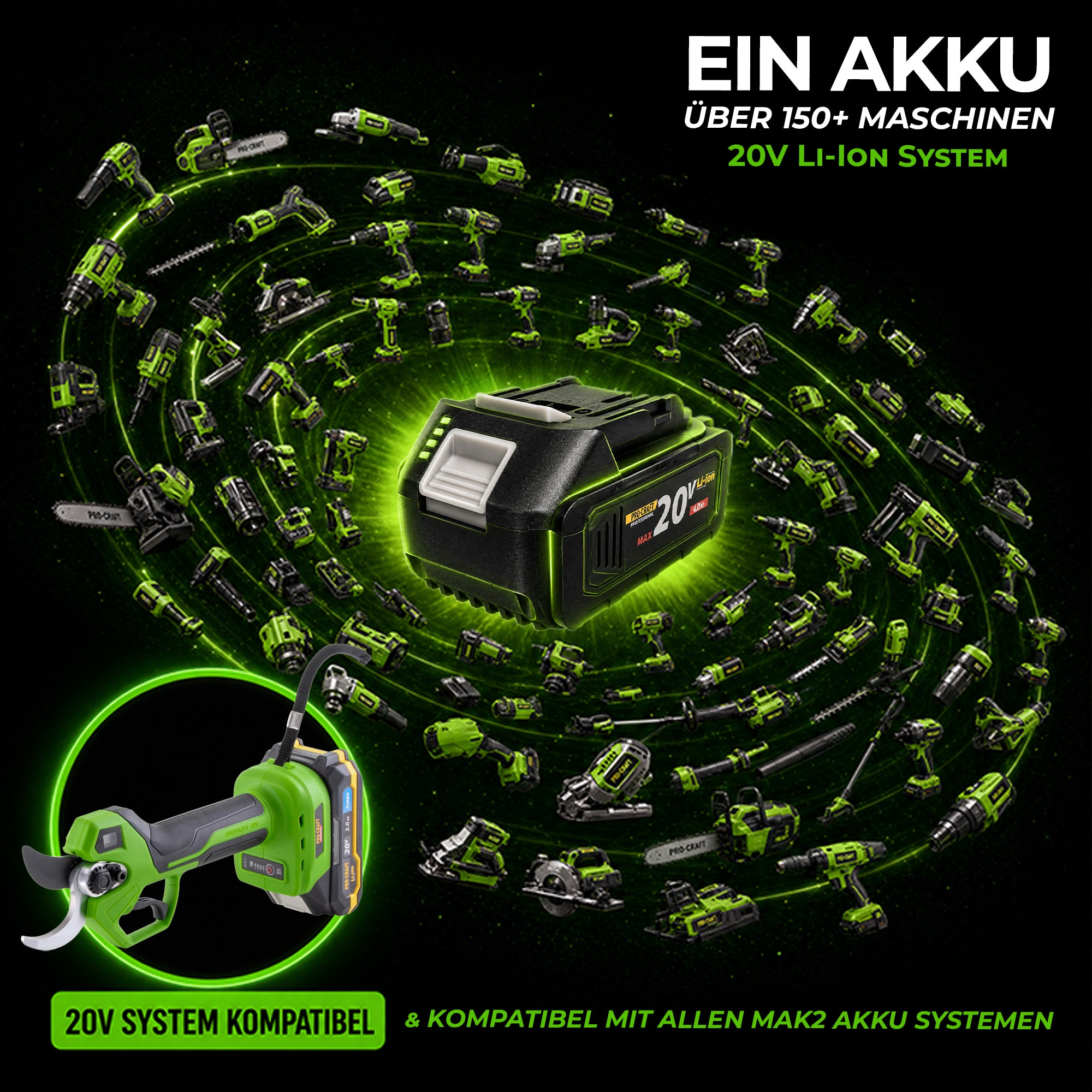 Procraft ES32Li Akku Astschere 20 V Brushless Teleskop Verlaengerung Aufsatz 1x Akku 2 0 Ah Ladegeraet Koffer 2 - toolbrothers