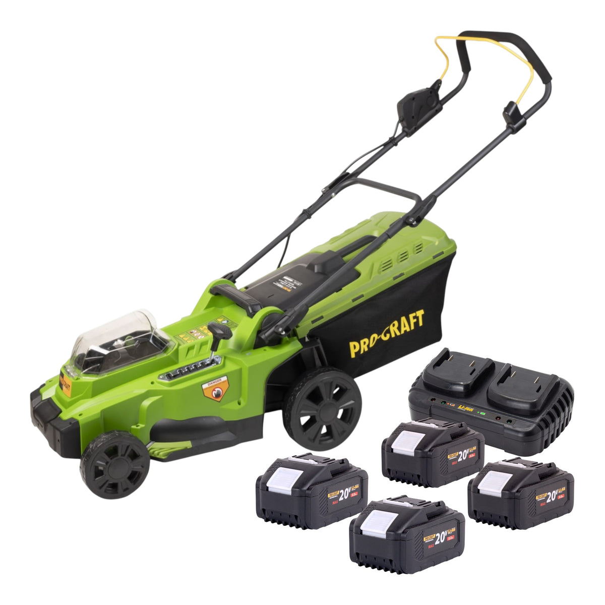 Procraft PLM20bb Tondeuse à gazon sans fil 40 V ( 2x 20 V ) 370 mm Brushless + 4x batterie 8,0 Ah + chargeur