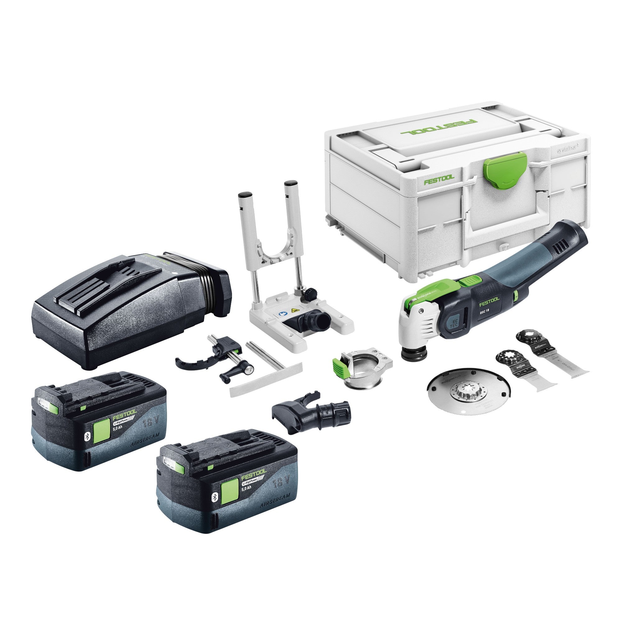 Festool OSC 18 E Basic Set Akku Oszillierer 18 V Starlock Max Brushless 2x Akku 5 0 Ah Ladegeraet 7 tlg Zubehoer Set Systainer 0 - toolbrothers