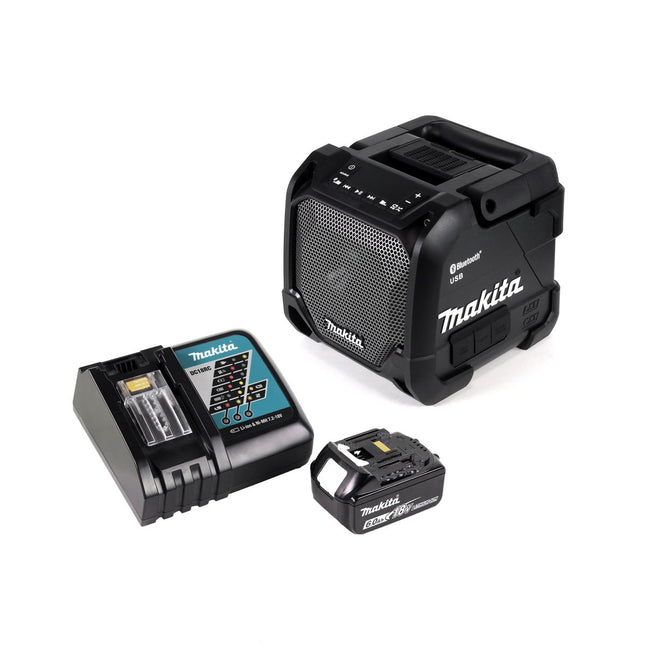 Makita DMR 202 RG1 B Baustellen Lautsprecher Schwarz Bluetooth Akku und Netzbetrieb mit 1x 6,0 Ah Akku und Ladegerät - Toolbrothers