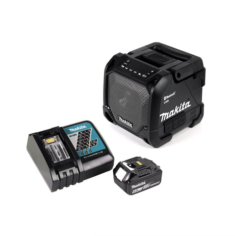 Makita DMR 202 RG1 B Baustellen Lautsprecher Schwarz Bluetooth Akku und Netzbetrieb mit 1x 6,0 Ah Akku und Ladegerät - Toolbrothers