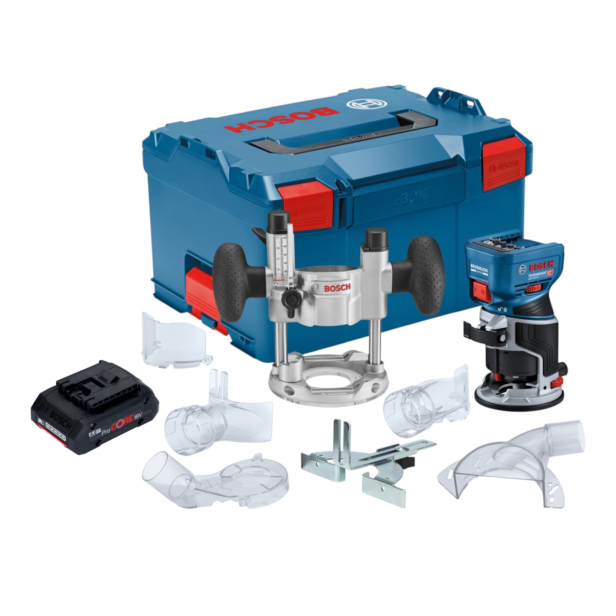 Bosch GKF 18V 8 Professional Akku Kantenfraese 18 V 8 0 mm Brushless 1x ProCORE Akku 4 0 Ah Taucheinheit L Boxx ohne Ladegeraet 0 - toolbrothers