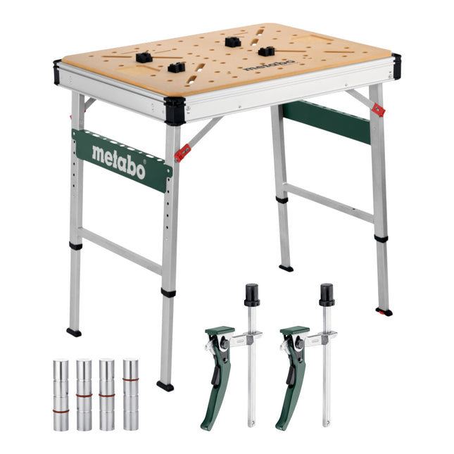 Metabo MWB 100 Multifunktionstisch mobile Werkbank robuste MDF Tischplatte 2x Senkrecht Schnellspannzwinge 4x Bankhaken 0 - toolbrothers