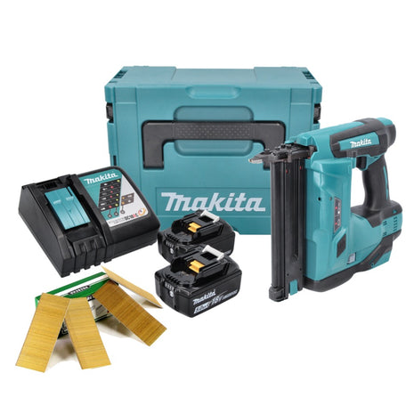 Makita DBN 500 RTJ Akku Stauchkopfnagler 18 V 15-50 mm + 2x Akku 5,0 Ah + Ladegerät + Makpac + Stauchkopfnägel 50 mm 20000 Stück - Toolbrothers