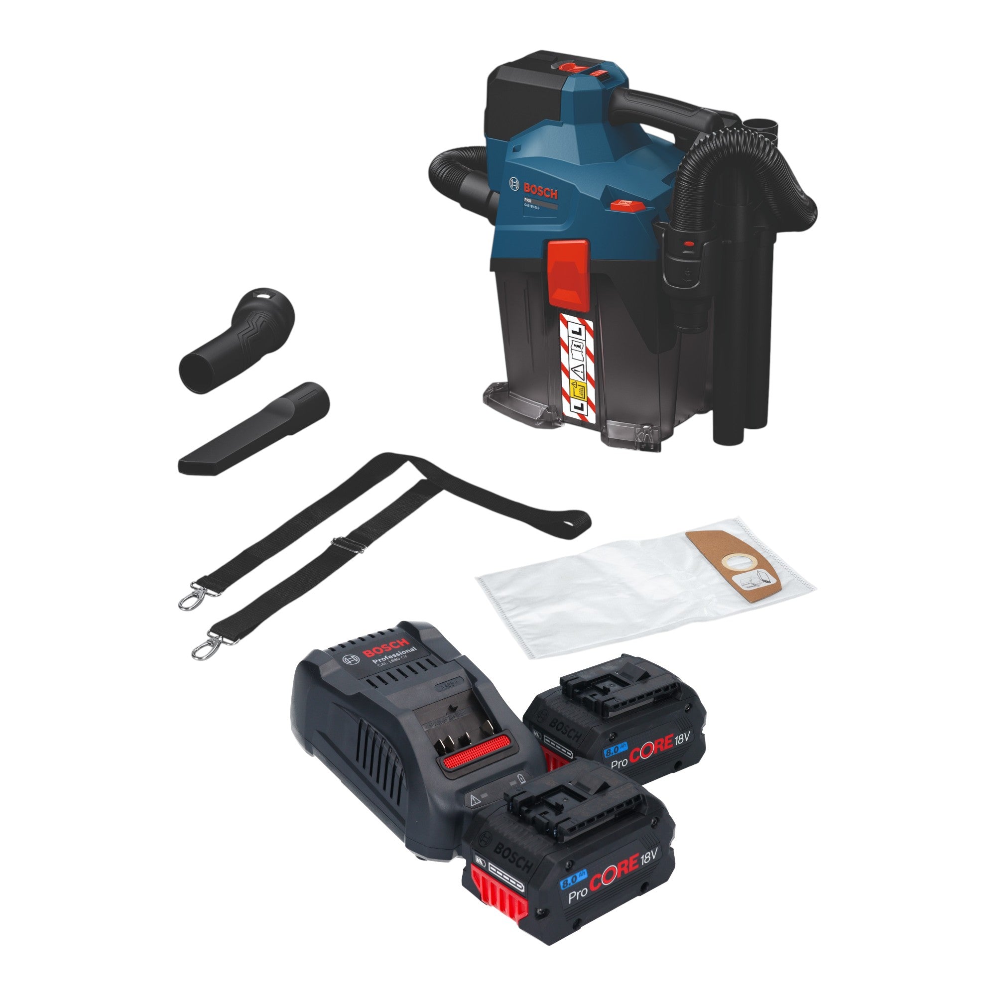 Bosch GAS 18V 6L S Akku Staubsauger 18 V 6 l Staubklasse L 2x ProCORE Akku 8 0 Ah Ladegeraet 0 - toolbrothers