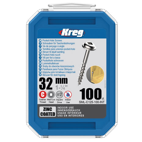 KREG Pocket-Hole Linsenkopfschraube 32 mm 100 Stk ( SML-C125-100 ) Vierkant Antrieb Teilgewinde Grobgewinde selbstschneidend verzinkt - Toolbrothers